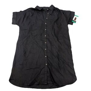 Well Worn Linen Blend Casual Dress Women's XL Black Pockets